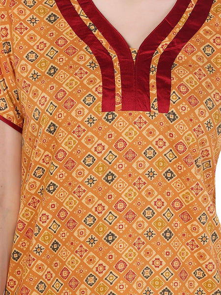 Be You Orange Printed Cotton Maxi Nightdress