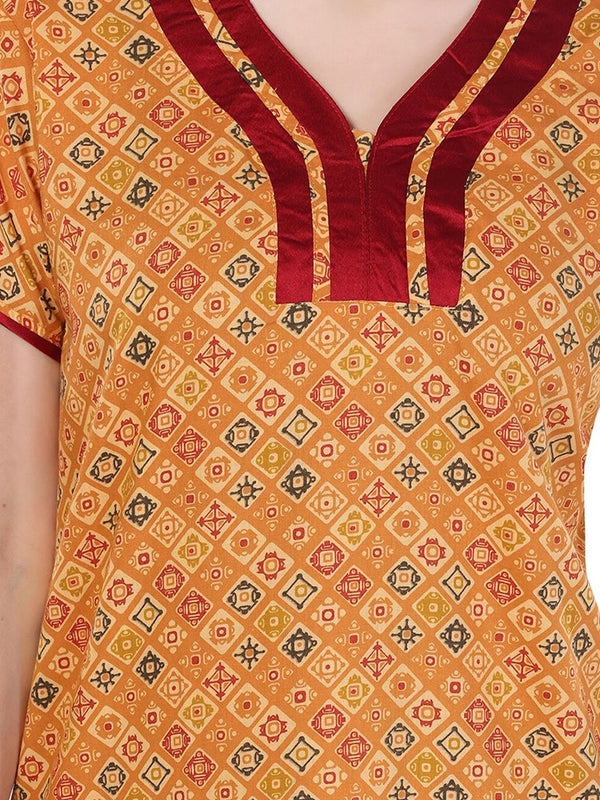 Be You Orange Printed Cotton Maxi Nightdress