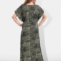 Be You Animal Printed V-Neck Satin Kaftan Nightdress