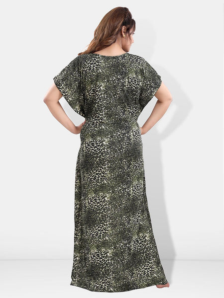 Be You Animal Printed V-Neck Satin Kaftan Nightdress