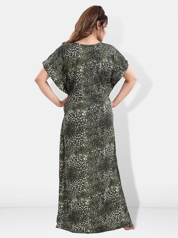 Be You Animal Printed V-Neck Satin Kaftan Nightdress