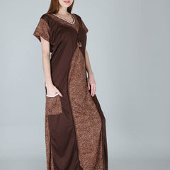 Be You Women Printed Satin Maxi Nightdress
