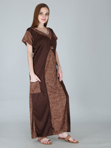 Be You Women Printed Satin Maxi Nightdress
