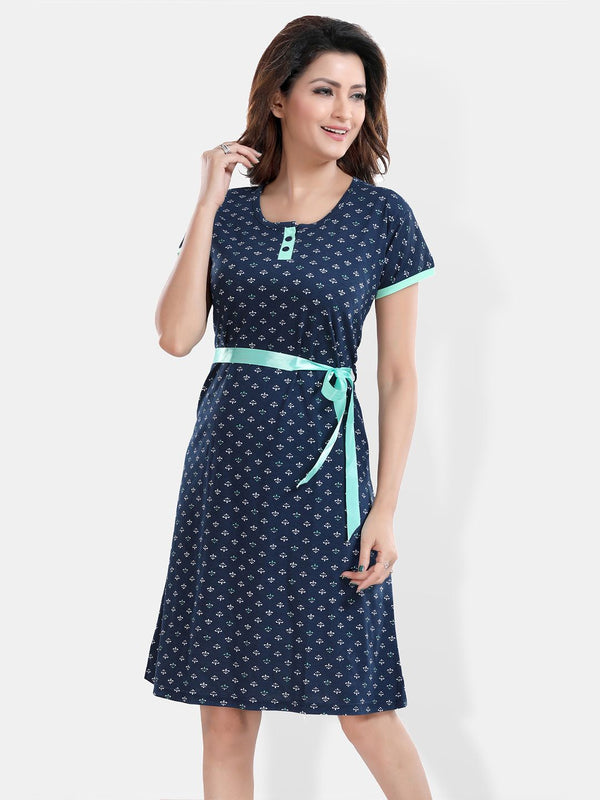 Be You Navy Blue Printed Nightdress