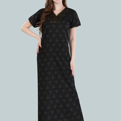 Be You Black Printed Maxi Nightdress