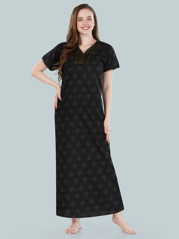 Be You Black Printed Maxi Nightdress
