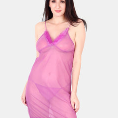 Be You Shoulder Straps Net Nightdress With Robe