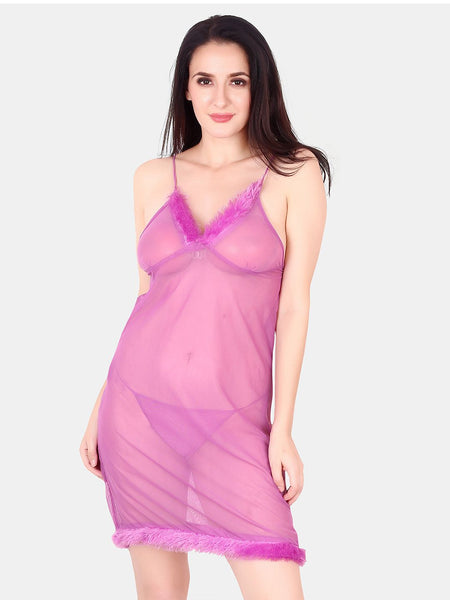 Be You Shoulder Straps Net Nightdress With Robe