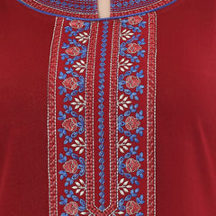 Be You Maroon Embroidered Maxi Nightdress