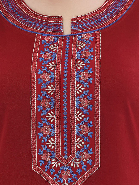 Be You Maroon Embroidered Maxi Nightdress