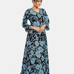 Be You Floral Printed V-Neck Satin Maxi Sweat Nightdress