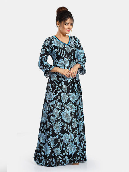 Be You Floral Printed V-Neck Satin Maxi Sweat Nightdress