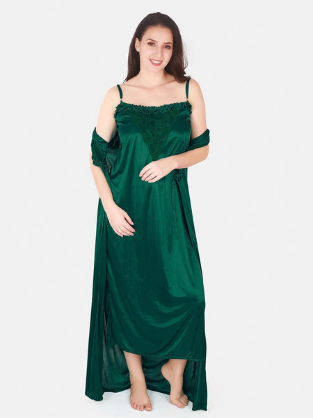 Be You Floral Lace Shoulder Straps Satin Maxi Nightdress With Robe