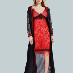 Be You V-Neck Lace Up Details Satin Baby Dolls With Robe