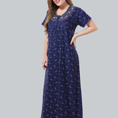 Be You Navy Blue Embroidered Maxi Nightdress
