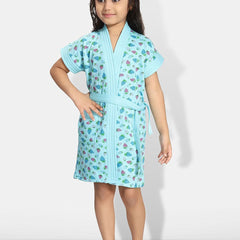 Be You Blue Conversational Cotton Drawstring Knee Length Bath Robe