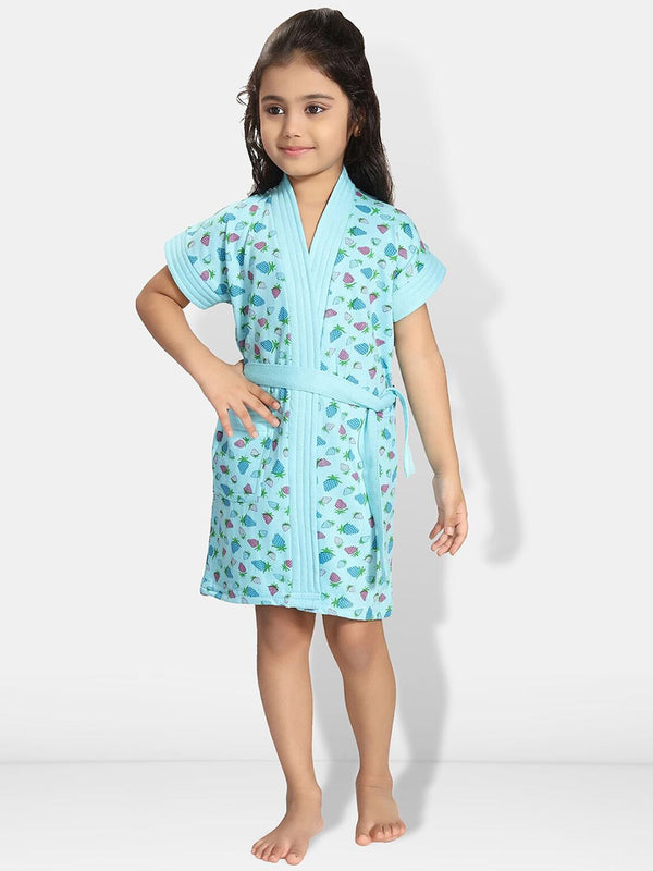 Be You Blue Conversational Cotton Drawstring Knee Length Bath Robe