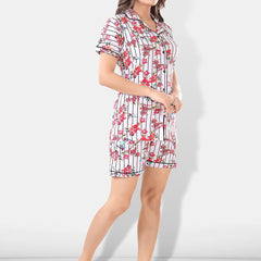 Be You Women White & Pink Printed Pajama & Shorts with Shirt Night Suits