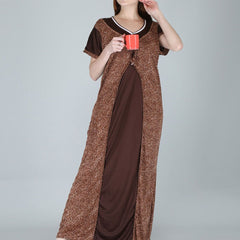 Be You Women Printed Satin Maxi Nightdress