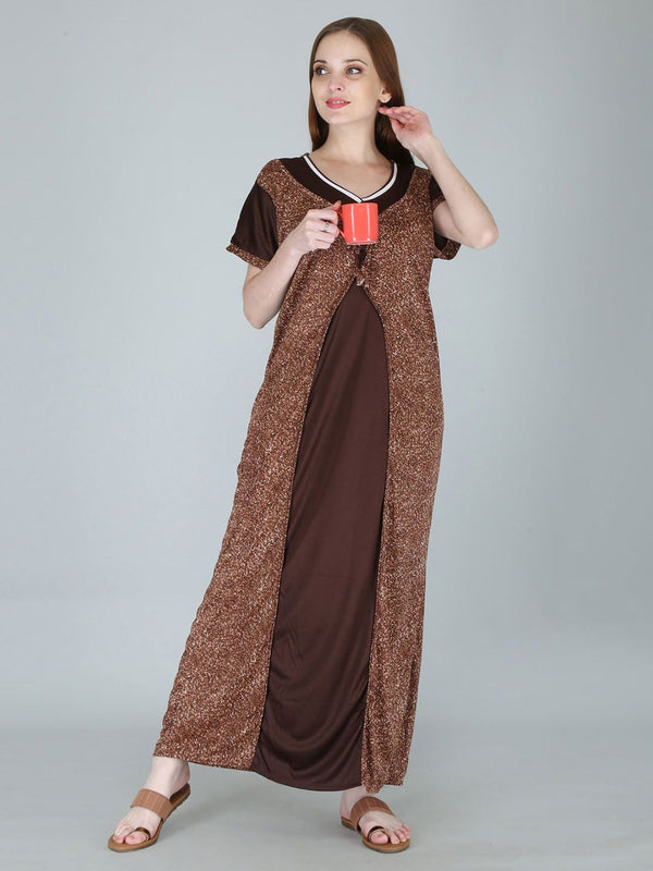 Be You Women Printed Satin Maxi Nightdress