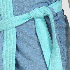 Be You Two-Tone Blue Solid Cotton Drawstring Knee Length Bath Robe