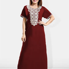 Be You Ethnic Motifs Embroidered Maxi Nightdress