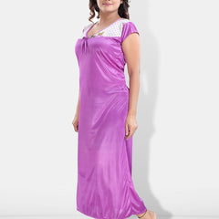 Be You Printed Round Neck Satin Maxi Nightdress With Robe