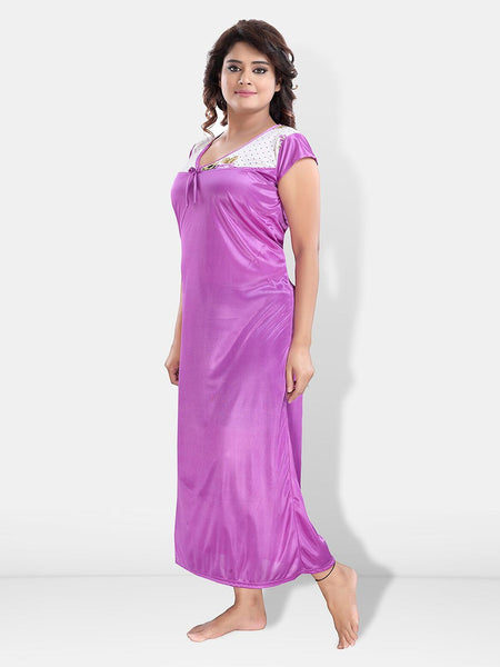 Be You Printed Round Neck Satin Maxi Nightdress With Robe