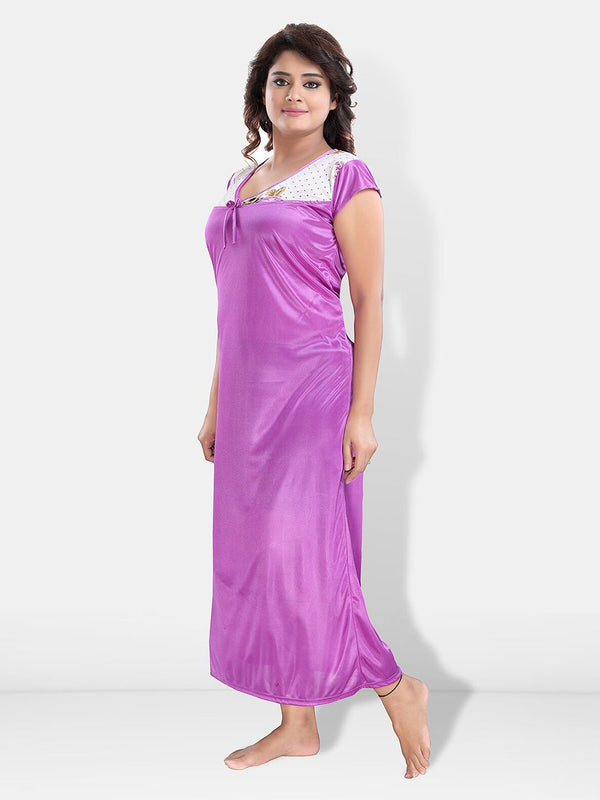 Be You Printed Round Neck Satin Maxi Nightdress With Robe