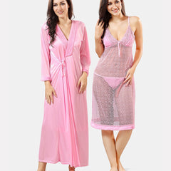 Be You Shoulder Strap Net Maxi Nightdress With Satin Robe