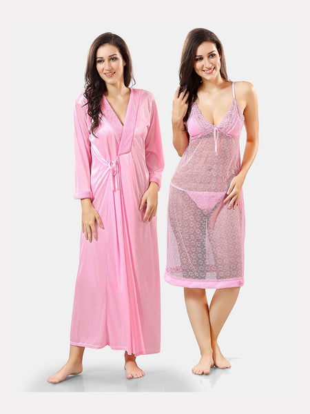 Be You Shoulder Strap Net Maxi Nightdress With Satin Robe