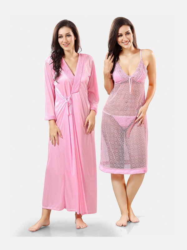 Be You Shoulder Strap Net Maxi Nightdress With Satin Robe