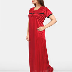 Be You Self Design Square Neck Satin Maxi Nightdress