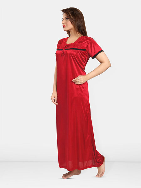 Be You Self Design Square Neck Satin Maxi Nightdress