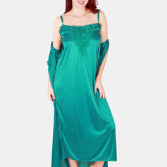 Be You Floral Lace Shoulder Straps Satin Maxi Nightdress With Robe