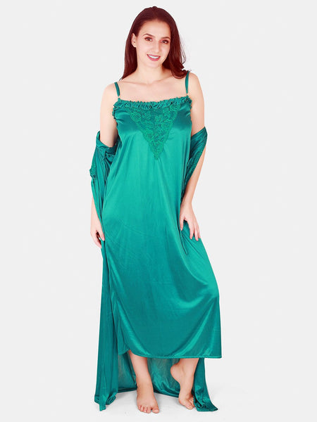 Be You Floral Lace Shoulder Straps Satin Maxi Nightdress With Robe