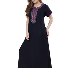 Be You Navy Blue Embroidered Maxi Nightdress