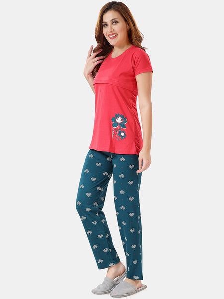 Be You Floral Printed Feeding Maternity Night Suit