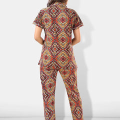 Be You Women Brown & Red Printed Pajama & Shorts with Shirt Night Suits