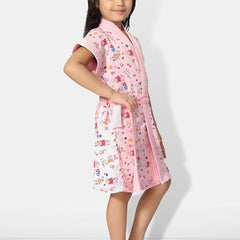 Be You Girls Printed Terry Cotton Water Absorbent Bath Robe With Belt
