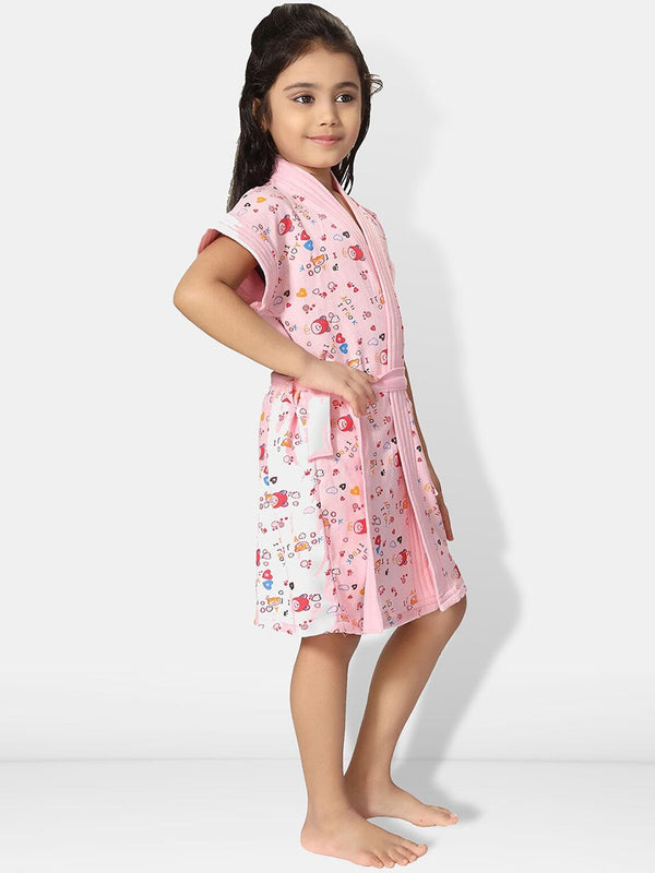 Be You Girls Printed Terry Cotton Water Absorbent Bath Robe With Belt