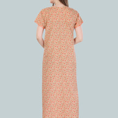 Be You Women Orange Printed Maxi Nightdress