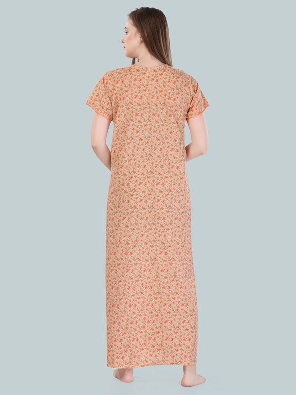 Be You Women Orange Printed Maxi Nightdress