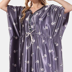 Be You Floral Printed Satin V-Neck Kaftan Nightdress