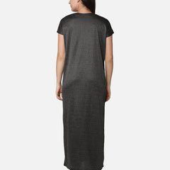Be You Women Black Printed Maternity Maxi Nightdress