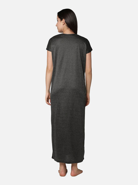 Be You Women Black Printed Maternity Maxi Nightdress