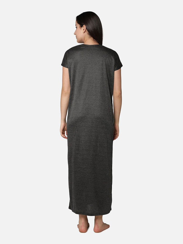 Be You Women Black Printed Maternity Maxi Nightdress