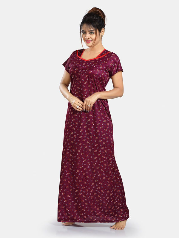 Be You Floral Printed V-Neck Satin Maxi Nightdress