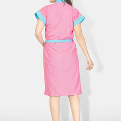Be You Pink Solid Cotton Drawstring Knee Length Bath Robe-L/XL