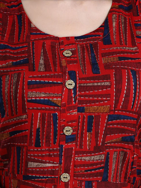 Be You Geometric Printed Round Neck Maternity Straight Kurta